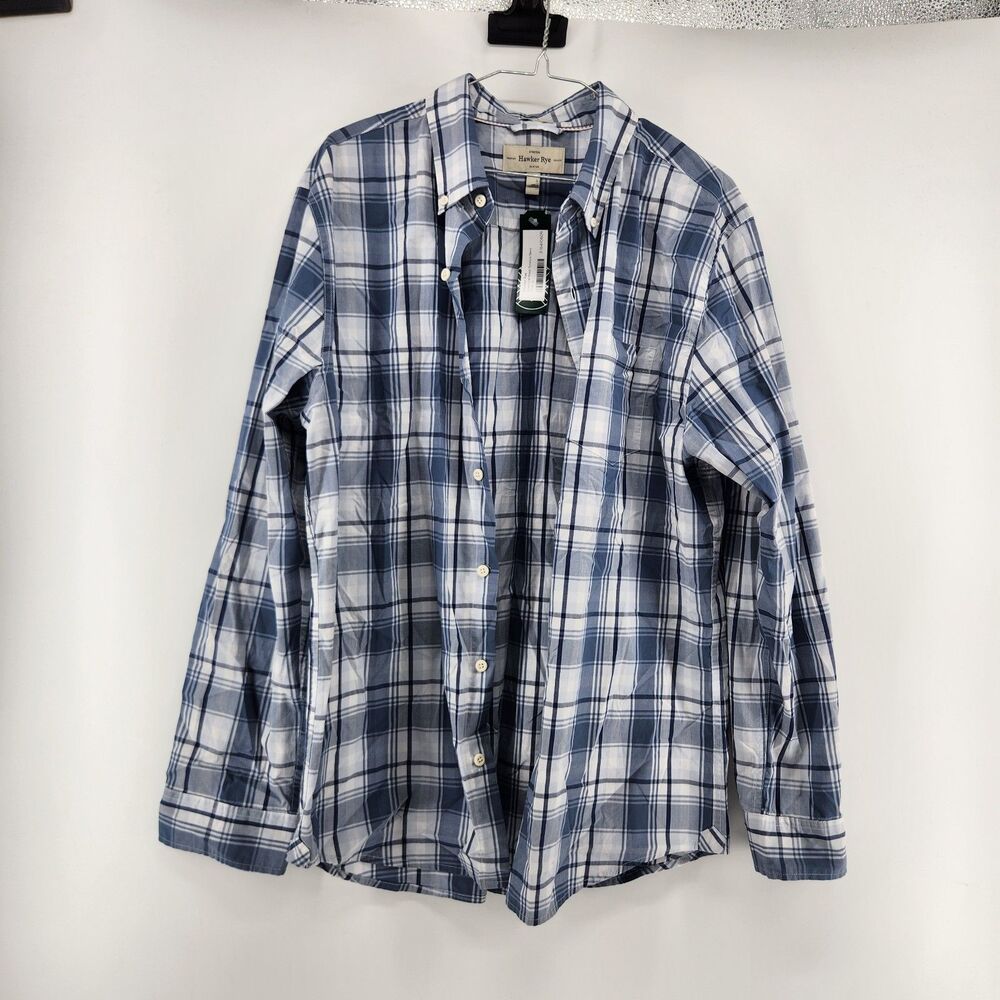 Hawker Rye Men's Large Blue White Essential Wash Stretch Shirt NWT